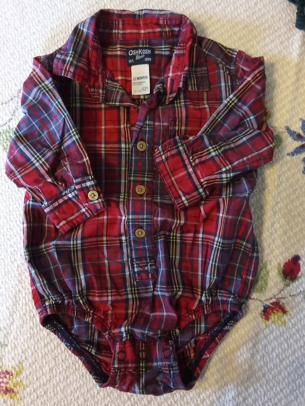 OshKosh Red Plaid Long-Sleeve Baby Bodysuit Shirt